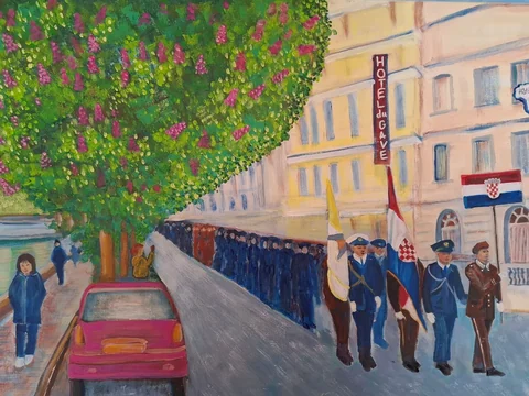 Slika „Svečana povorka” — Akril na platnu · 50 × 70 cm · Zagreb, 2024.
